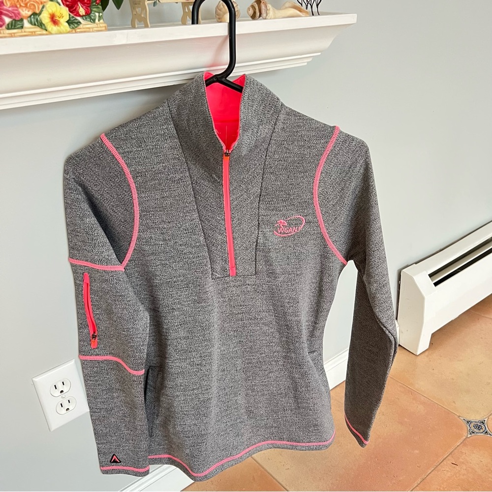 Antigua Heathered Gray and Coral Quarter-Zip Pullover